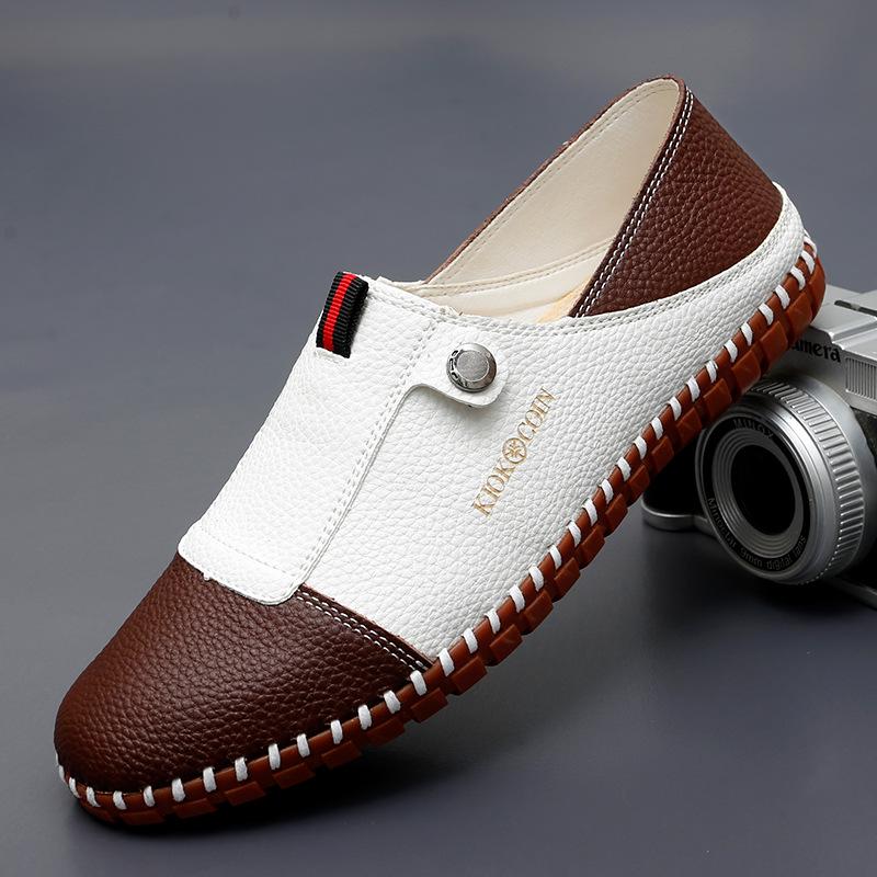 Men s Handmade Leather Slip-on Loafers - Large Size Cross-border Driving Shoes 44