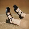 New four-season wear women's shoes square head rubber soft sole small leather shoes women's buckle casual solid color single shoes square heel 