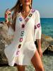 European and American Hand Hook Splicing Color Pattern V-neck Pullover Breathable Fashion Holiday Wind Beach Blouse Dress