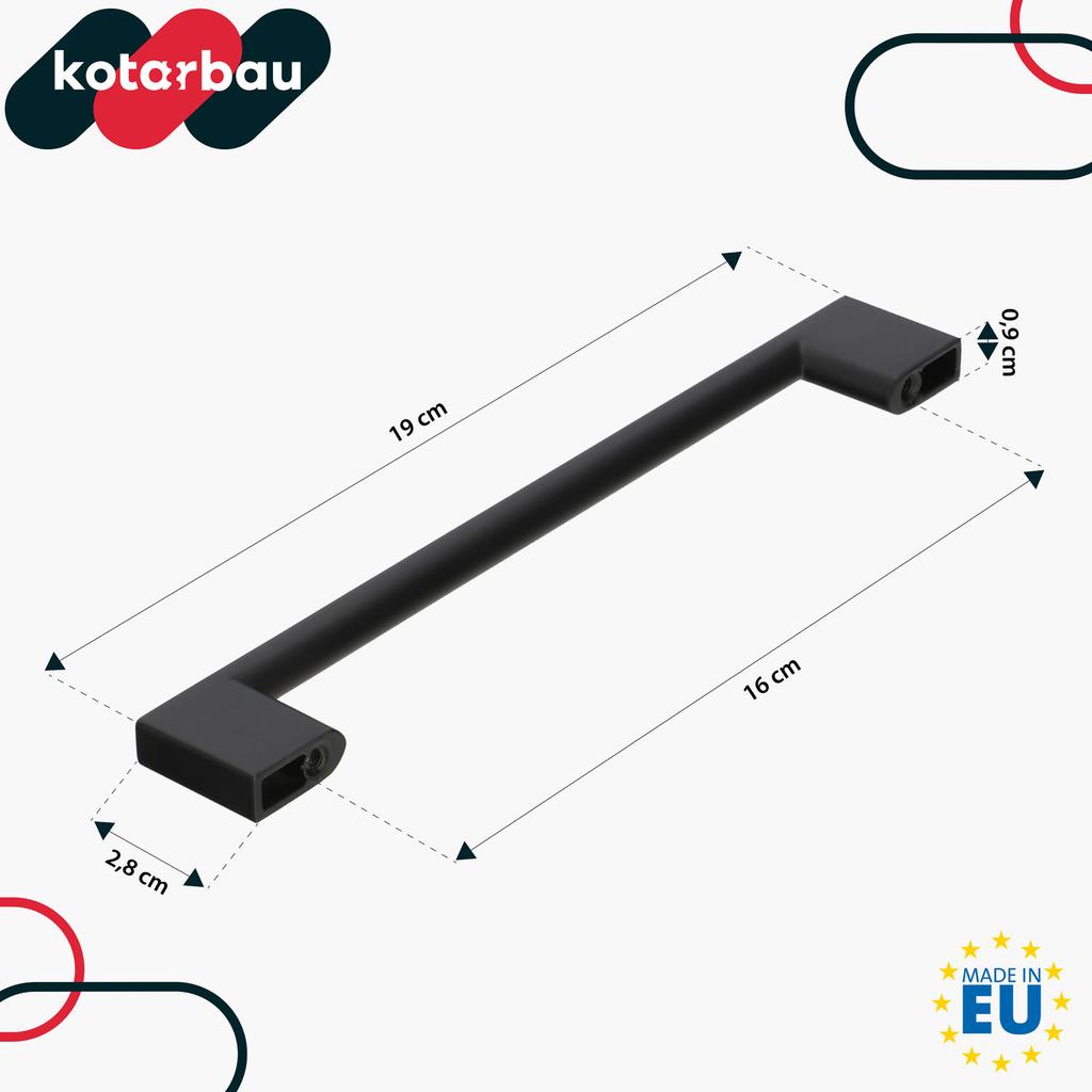 KOTARBAU® Kitchen Furniture Handle Classic Modern Oblong Long Matte Black 190 MM Spacing 160 MM Set of 6