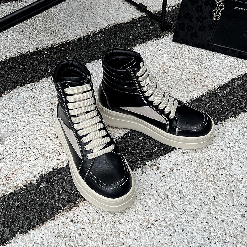 Fashion Genuine Leather Men's High Top Shoes High Quality Male Motorcycle Boots Fashion Outdoor Men Lace Up Botas Non-Slip Ankle Boots