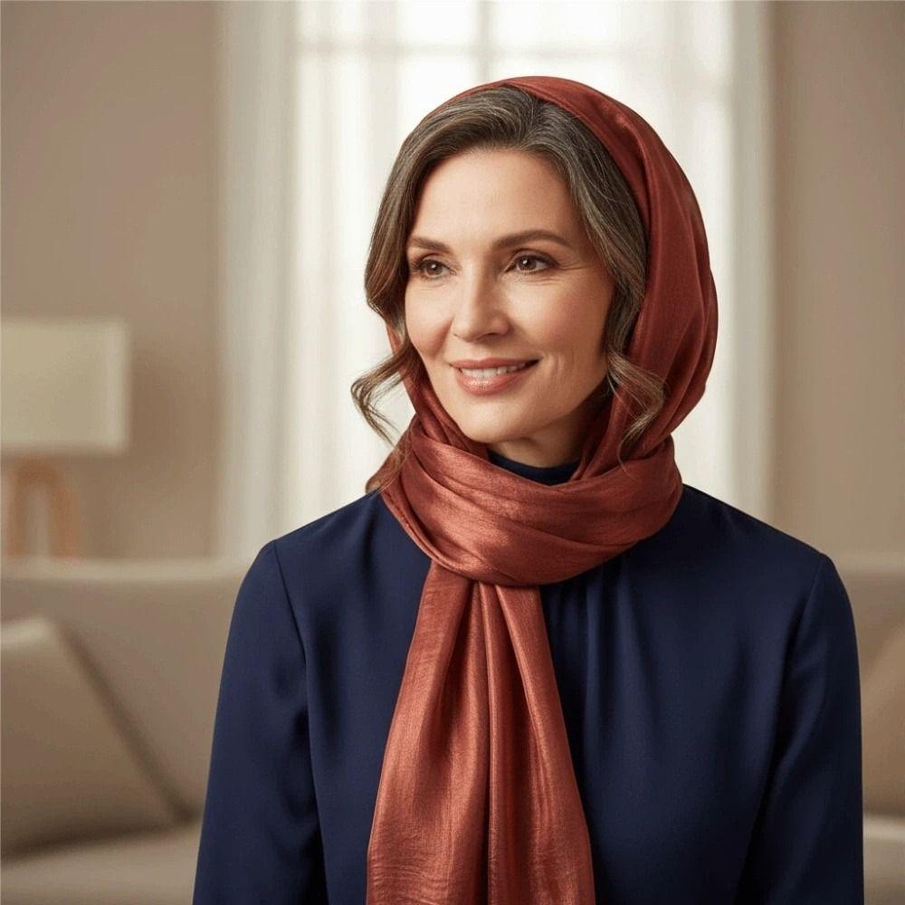Sweet Breathable Chiffon Hijab Scarf Sunscreen Solid Color Smooth Silk Headscarf Polyester Long Thin Large Shawl Women
