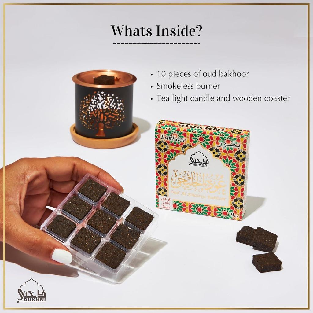 Dukhni Oud Al Khaleeji Bakhoor Set | 9 Piece Each & Tree Burner