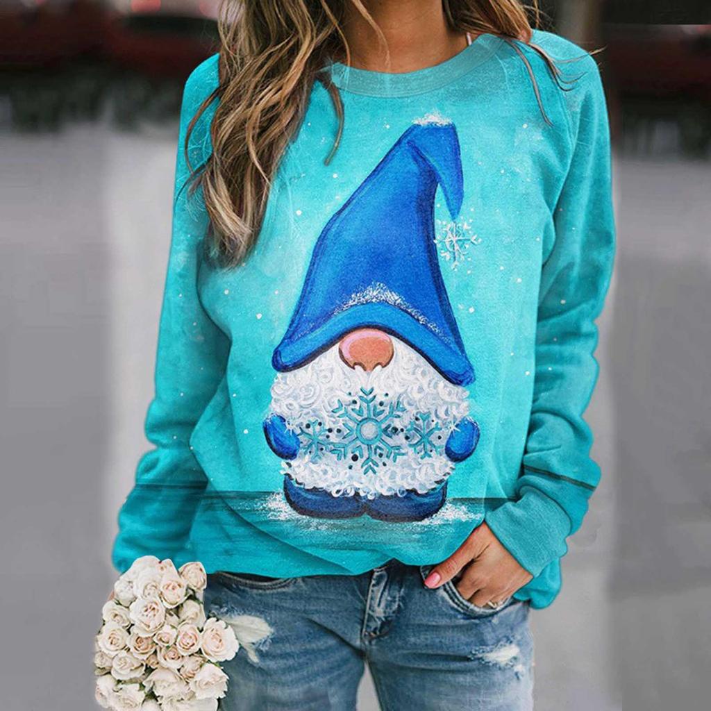 Popular European & American Women's Christmas Snowman Print Loose Long Sleeve Top