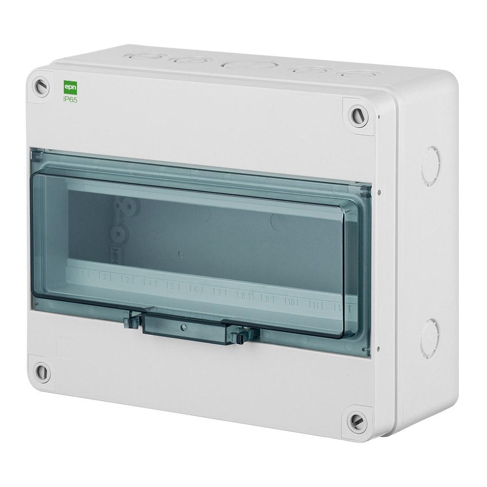 HERMETICA surface-mounted distribution board 1x12+1 PE+N modules, smoked door IP65