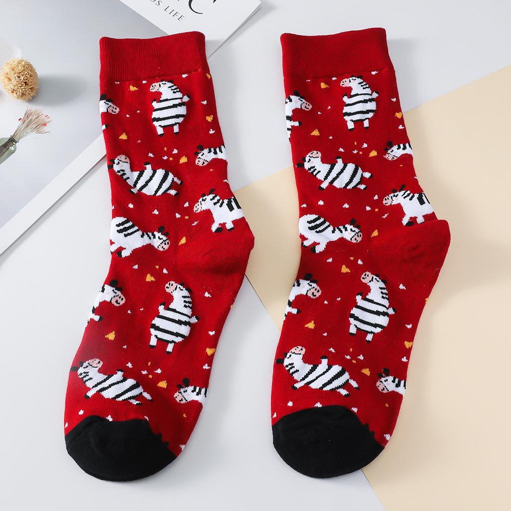 1 Paar Damen Zebra Biene Igel Kuh Muster Cartoon Lustige Socken Tierdruck Mode Lässig Bunt Kniehohe Baumwollsocken