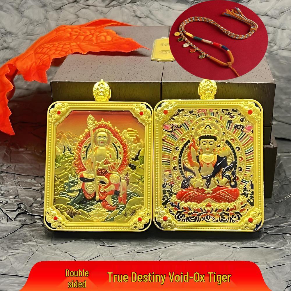 Collana con ciondolo Gahu in acciaio al titanio in stile tibetano con Thangka delle otto divinità guardiane