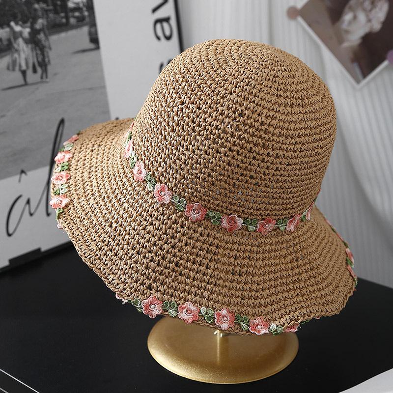 Straw hat Straw hat Women's versatile foldable sun hat Seaside vacation idyllic hand-woven bucket hat Basin hat