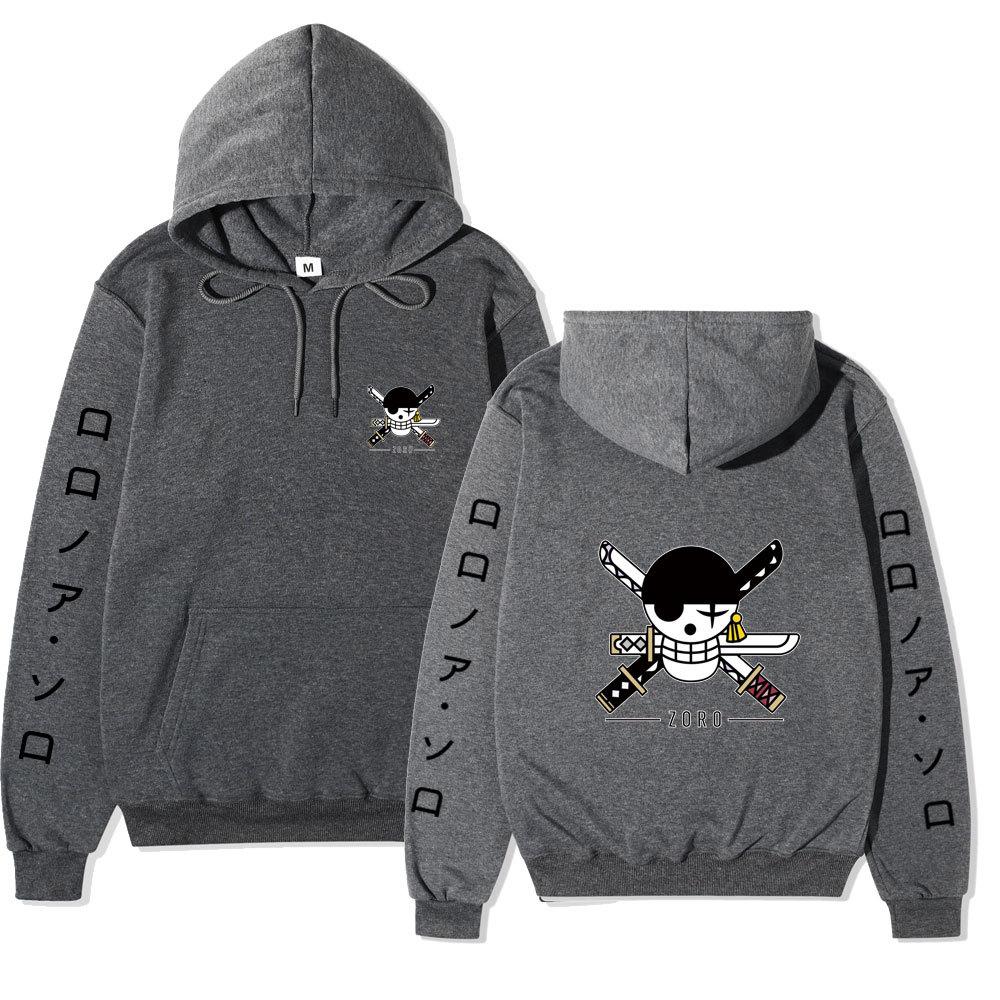 Anime Roronoa Zoro Hoodie, One Piece Pirate Skull Logo Graphic Print Pullover Sweatshirt Long Sleeve Streetwear for Men Women