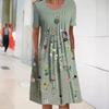 Spring and Summer Floral Print Crew Neck Pullover Medium and Long Dress Women's Clothing