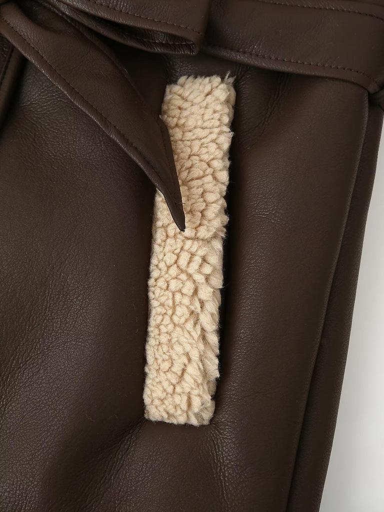 2024 Women's Winter Shearling Coat - European & American Style with Waist-Slimming Lace-Up