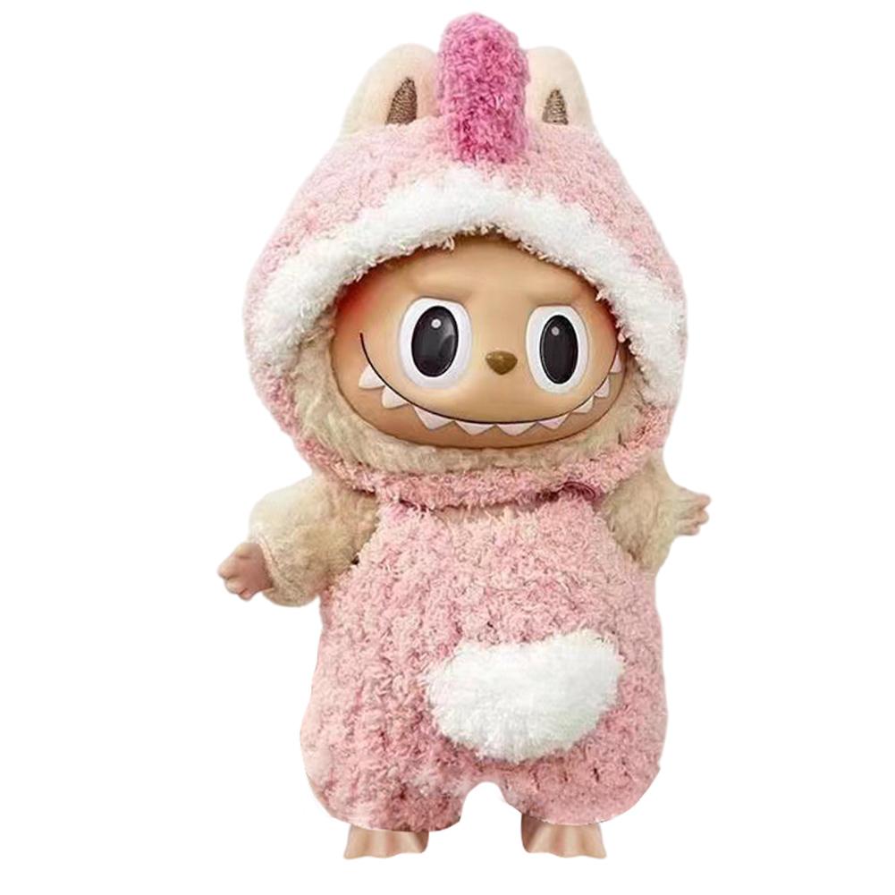 

For Labubu 17cm Dolls Accessories Mini Doll Clothes No Doll (Pink Dinosaur Set)