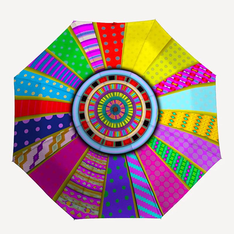 1pc Colorful Wheel Automatic Folding Umbrella - Portable Collapsible Design, 8-Rib Iron Frame, Durable Fabric yy251125193