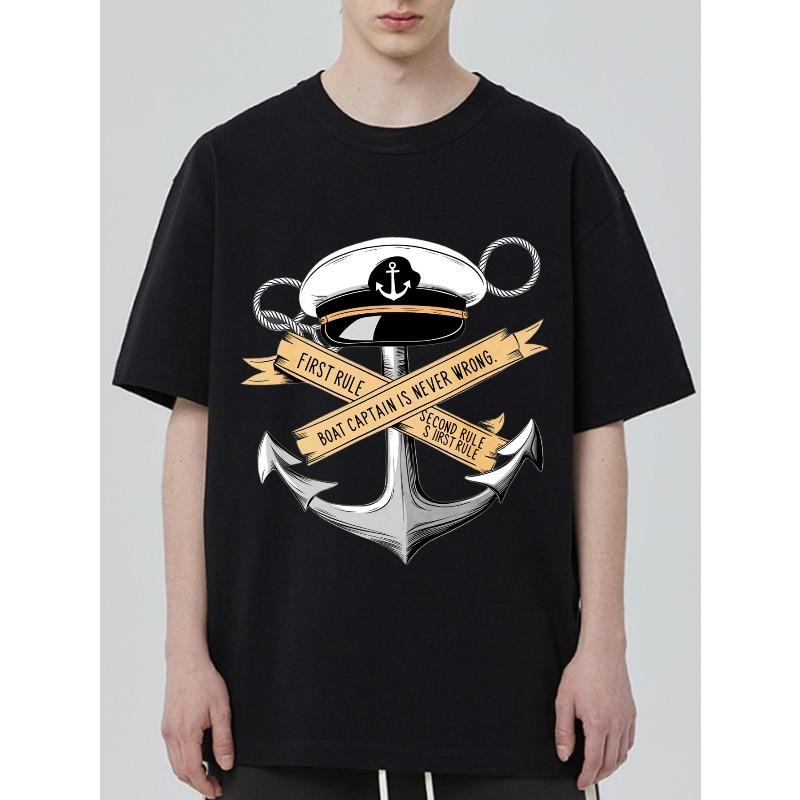Navy Style T Shirt Black Anchor Captain Hat Design First Rule Boat Captain Is Never Wrong Second Rule S Austrail Casual Wear For Men Summer Outfits