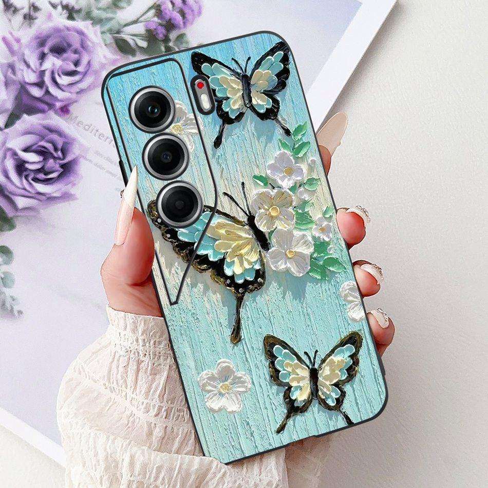 For Tecno Camon 40 Pro 4G Camon40 Elegant Floral Cat Phone Case For Camon 40 40Pro 4G CM6 CM5 Black Silicone Soft Cases Bumpers