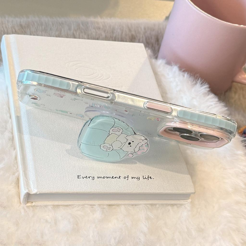 Sleeping Cap Puppy Stand iPhone 16 Pro Max Apple 17 Phone Case 15 Compatible 14 Transparent Cartoon 13 with Hanging Chain