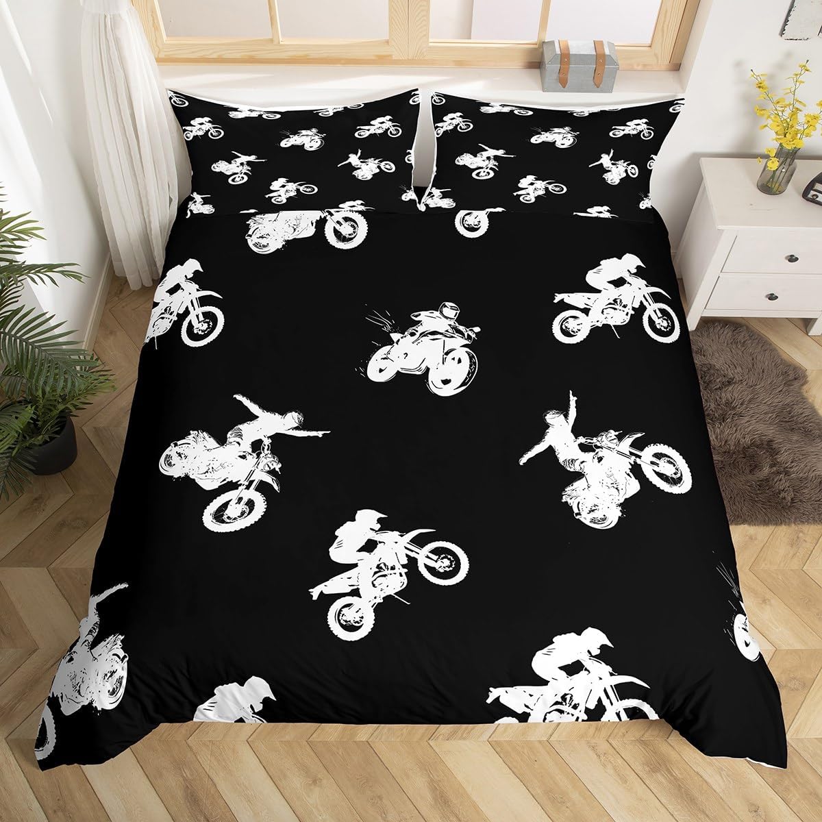 

Children Kids Dirt Bike Soft Duvet Cover Twin Quen, Extreme Sports Beding Set Motocros Rider Warm Comforter Cover Set Motorcycle Bedspread Cover 120*200cm Single