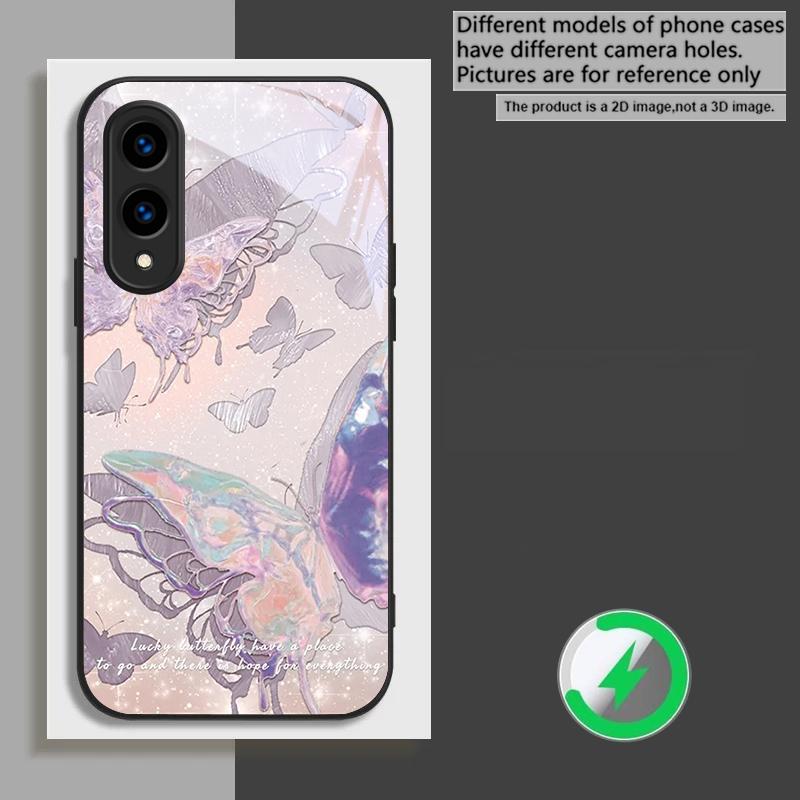 Lucky Butterfly Painting suitable for Samsung Galaxy S26 Ultra S20 FE S21 S22+ 23 Plus S24 Ultra 25 Edge black Glass Phone Casee