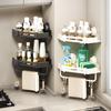 Non-punching Bathroom Suction Cup Rack, Bathroom Wall-mounted Carbon Steel Storage Rack, Suction Cup Corner Rack