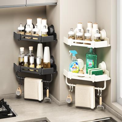 Non-punching Bathroom Suction Cup Rack, Bathroom Wall-mounted Carbon Steel Storage Rack, Suction Cup Corner Rack