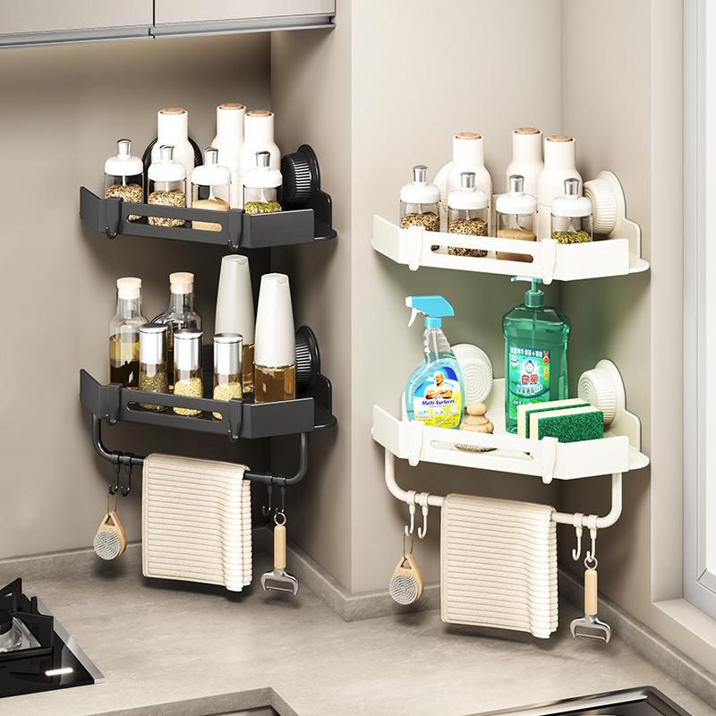 Non-punching Bathroom Suction Cup Rack, Bathroom Wall-mounted Carbon Steel Storage Rack, Suction Cup Corner Rack