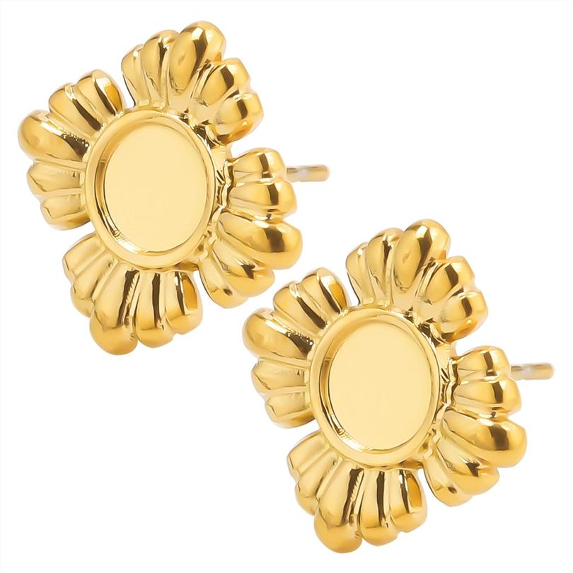 Fashion Ear Studs Gold Color Sun Heart Flower Stainless Steel Earrings For Women Men Accessories Ear Jewelry Fit DIY Rhinestone