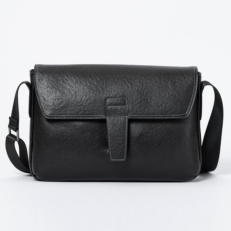 

Мужская повседневная сумка через плечо с бантом сверху из коровьей кожи, большая вместимость, модная трендовая мягкая мужская сумка из коровьей кожи чёрный