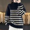 Fashionable Striped High Neck Loose Large Size Woolen Knitted Base Shirt Sweater Autumn Winter