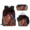 Classic Popular Novelty Cute African girl 3D Print 3pcs/Set pupil School Bags Laptop Daypack Backpack Lunch bag Pencil Case