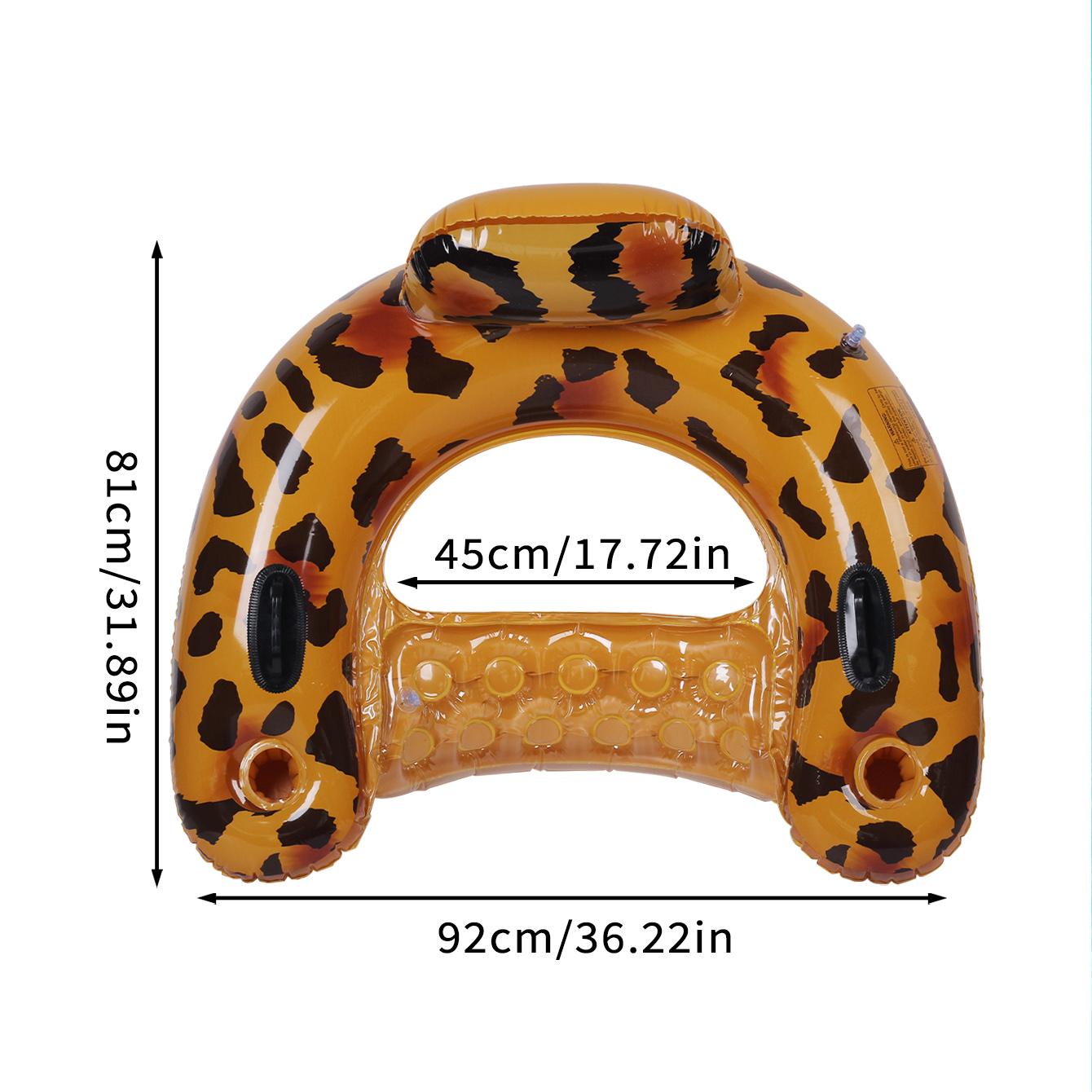 Inflatable Pool Float Chair with Cup Holder, Water Hammock Lounger, Leopard Print, Ideal for Summer Relaxation коричневый