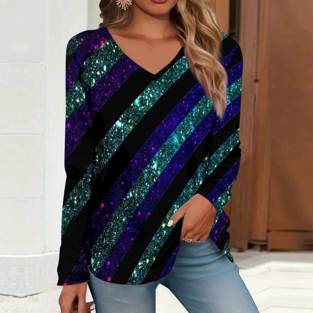 Women's T Shirt Tee Print Long Sleeve Daily Weekend Daily Basic V Neck Regular  Fall Winter Tops