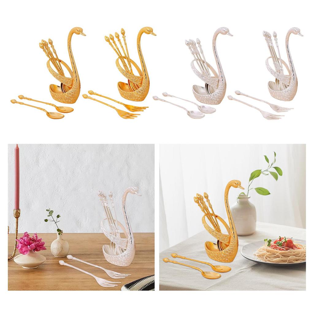 Dessert Flatware Set Swan Spoon Organizer Dinnerware Base Holder for Restaurant Decor
