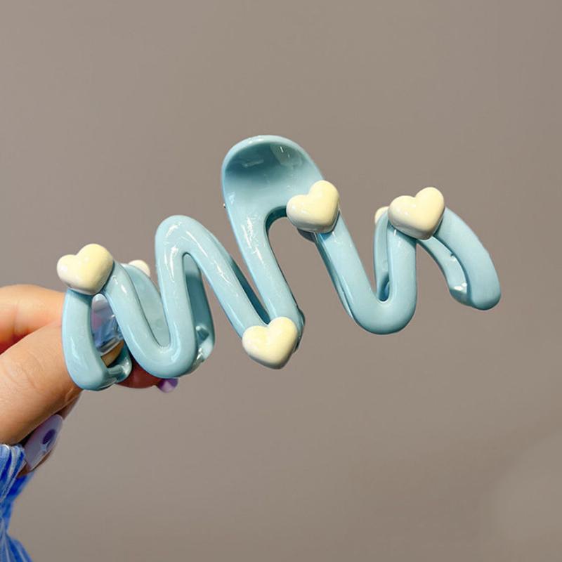 

Blue Heart Wave Shaped Hair Claw Cream Color Clips for Women Sweet Cute Irregular Shark Clip Large Ponytail Clip Hairpins