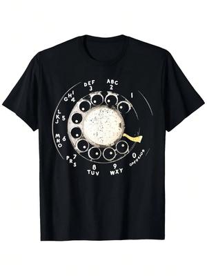 Unisex Retro Drehwähltelefon Muster T-Shirt - Vintage 70er/80er Nostalgisches T-Shirt Mit Buchstaben, Geeignet Für Handy-Enthusiasten Und Technik-Liebhaber