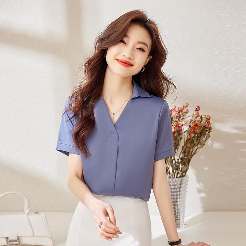 Women's Professional V-Neck Chiffon Short-Sleeve Shirt