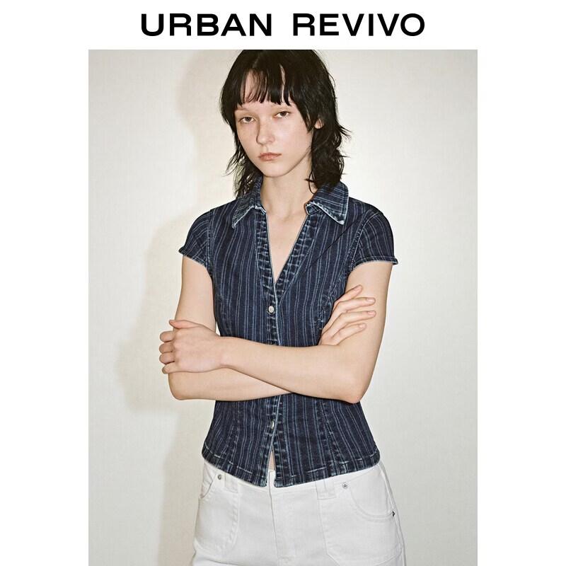 

Women s V-Neck Washed Striped Denim Shirt L