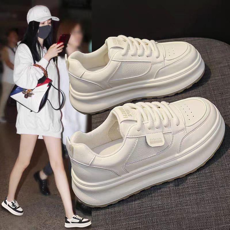 Thick soled white shoes for women mesh shoes for autumn  breathable and casual sports board shoes for students