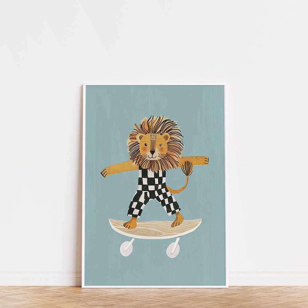 Funny Animals Cool Lion Dog Scooter Gorilla Skateboard Posters Prints Wall Art Canvas Nursery Pictures for Baby Kids Room Decor