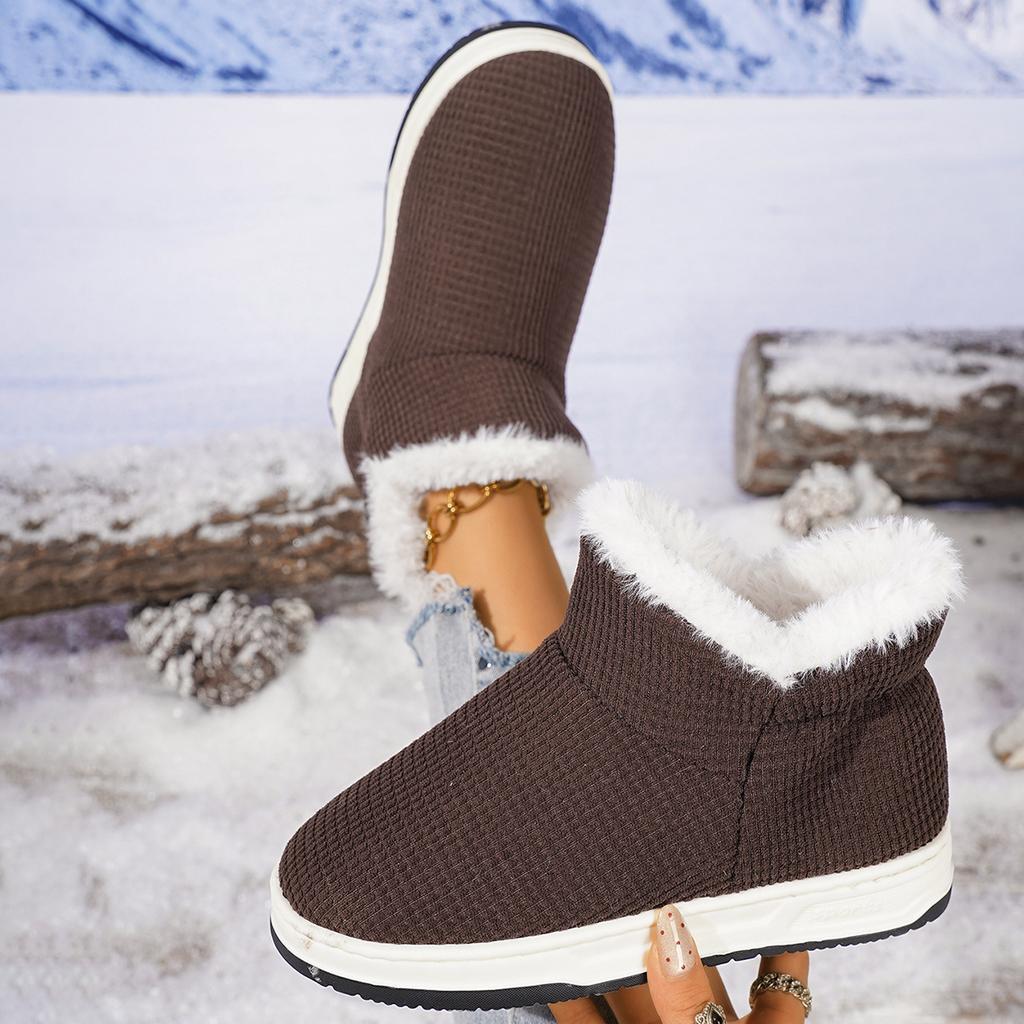 Men's and women's soft sole winter warm fur one snow boots padded lined ankle boots non-slip casual cotton shoes