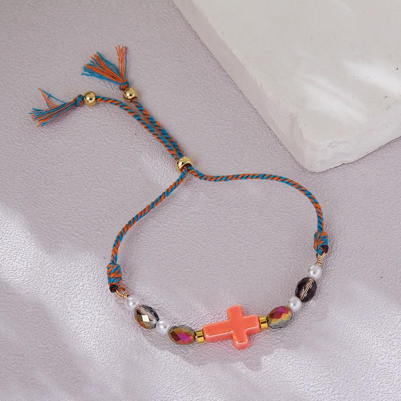 Colorful Cross Braided Bracelet For Women Bohemia  Pearls Adjustable Bracelet Friendship Jewelry