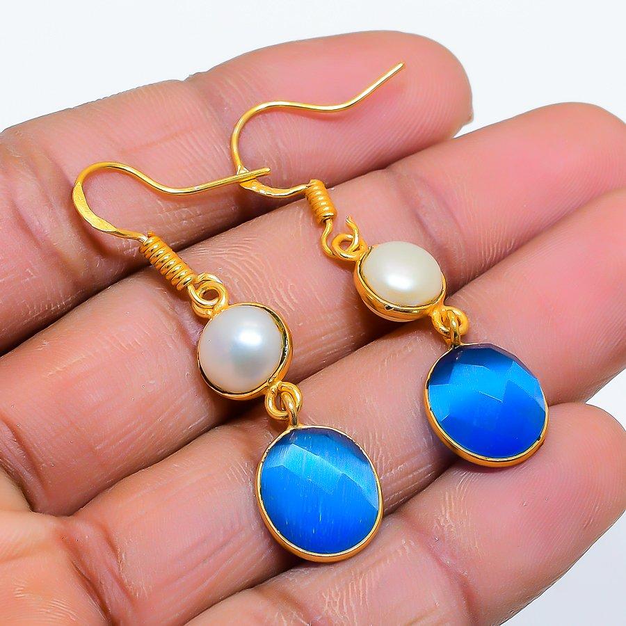 

Blue Monalisa Gemstone Handmade 925 Sterling Silver Jewelry Earring 1.77 GK-4912