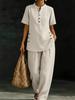 2026 European & American Casual Button-down Shirt and Wide-leg Pants Linen Set