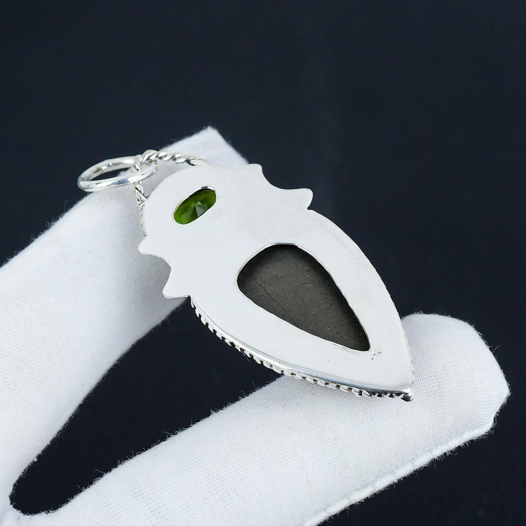 Beautiful Apache Pyrtie Golden, Peridot Gemstone Silver Pendant in 925 Sterling Silver - Handmade Design, Everyday Wear Jewelry Birthday Gift