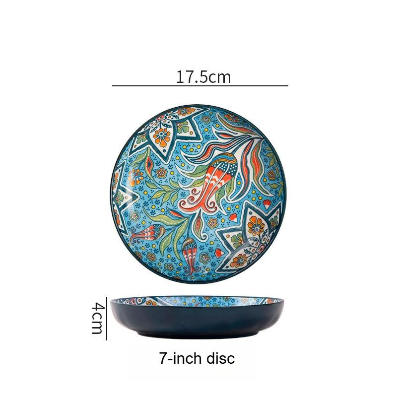 

1pc Bohemian Style Ceramic Plate with High Aesthetic Value Home Creative 7-inch Fruit Plate Steak Plate Round Tableware 7 inches