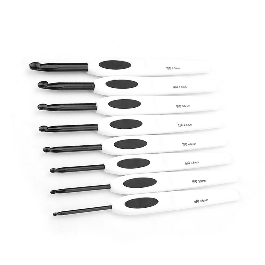 New Crochet Hook Set Aluminum Knitting Needles Stitches With Soft White Plastic Handle 8 PCS