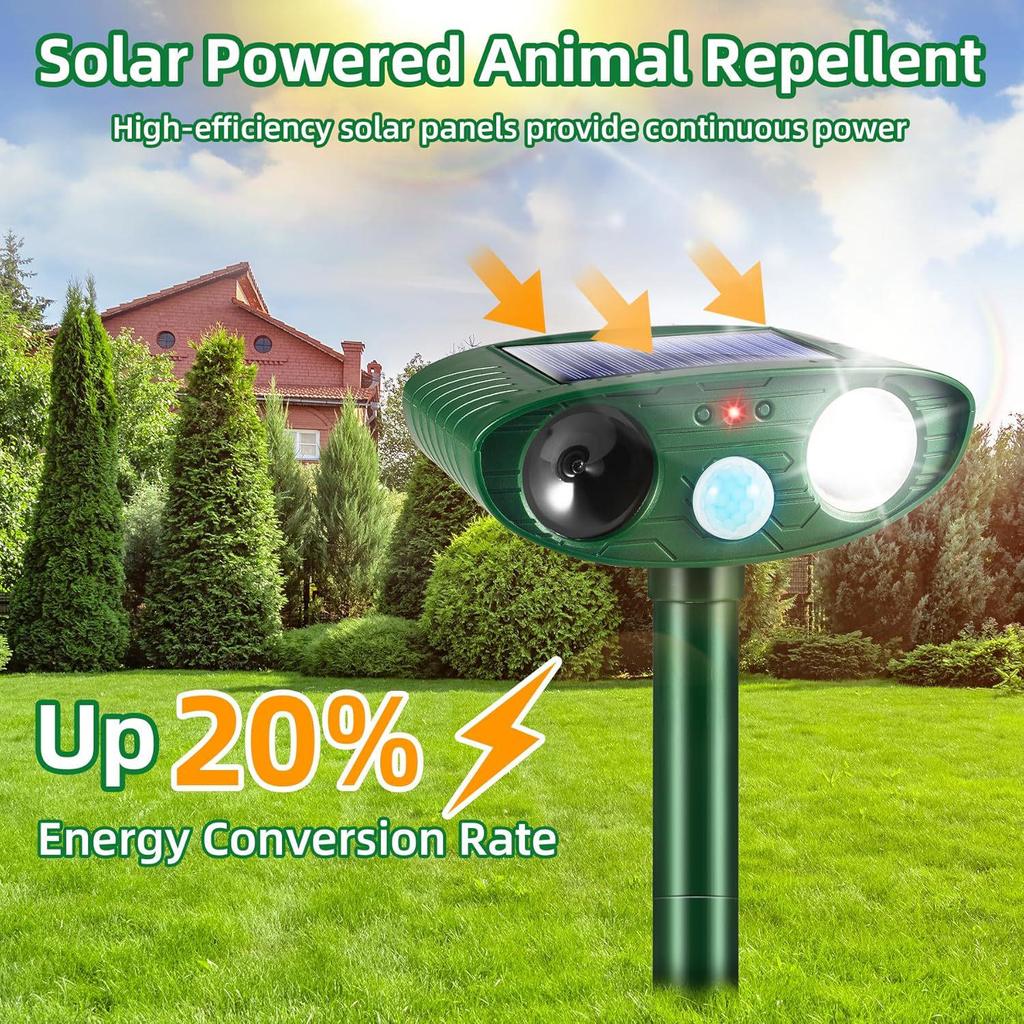 Solar-Powered Pest Repeller with Flashing Light for Cats, Dogs, and Birds