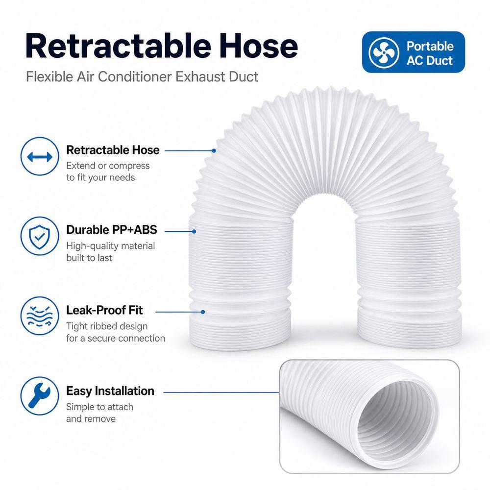 Tubo Flessibile per Bocchetta Aria Condizionata Retrattile Connettore Flessibile per Condizionatori Portatili Ventilazione Domestica