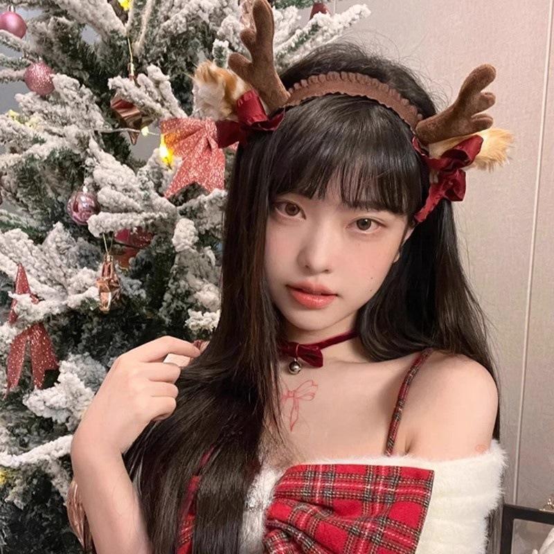 Christmas Red Velvet Bow Choker Collar Women'S Retro Festive Vibe Collarbone Chain Bell Drag Necklace