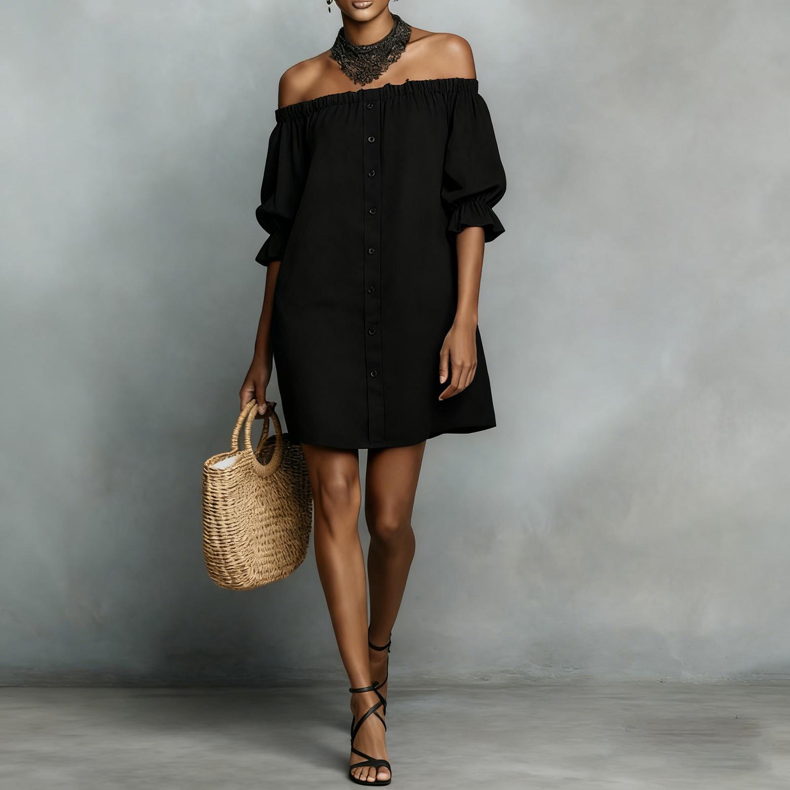 

Платье без бретелей, однобортное, свободного кроя, с цветом XXXL чёрный