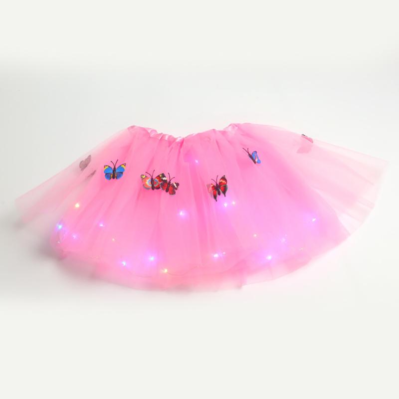 Girls Led Light Up Butterfly Tutu Skirt Glowing Elastic Waistband Multi-color Mesh Skirt For 2-12
